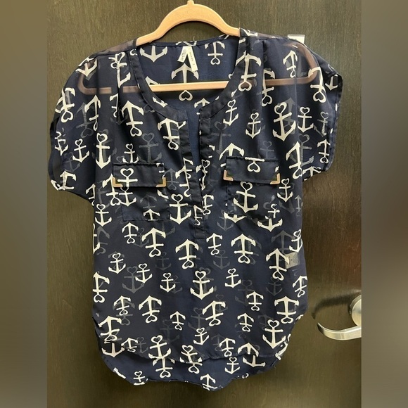 Live 4 Truth Nautical Anchor Navy And White Semi Sheer Blouse Cover  Up Size Med - Picture 1 of 10